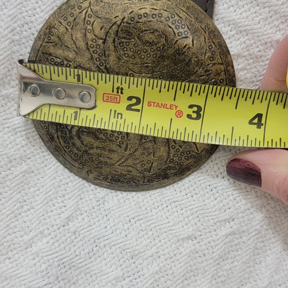 Vintage OLD NAVY Braided Leather Belt Dark Brown Brass Medallion Plate Buckle S - Picture 9 of 13